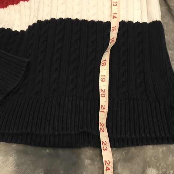 Tommy Hilfiger Women's Blue Color block Cotton Cable-Knit Sweater Size M - Picture 3 of 6